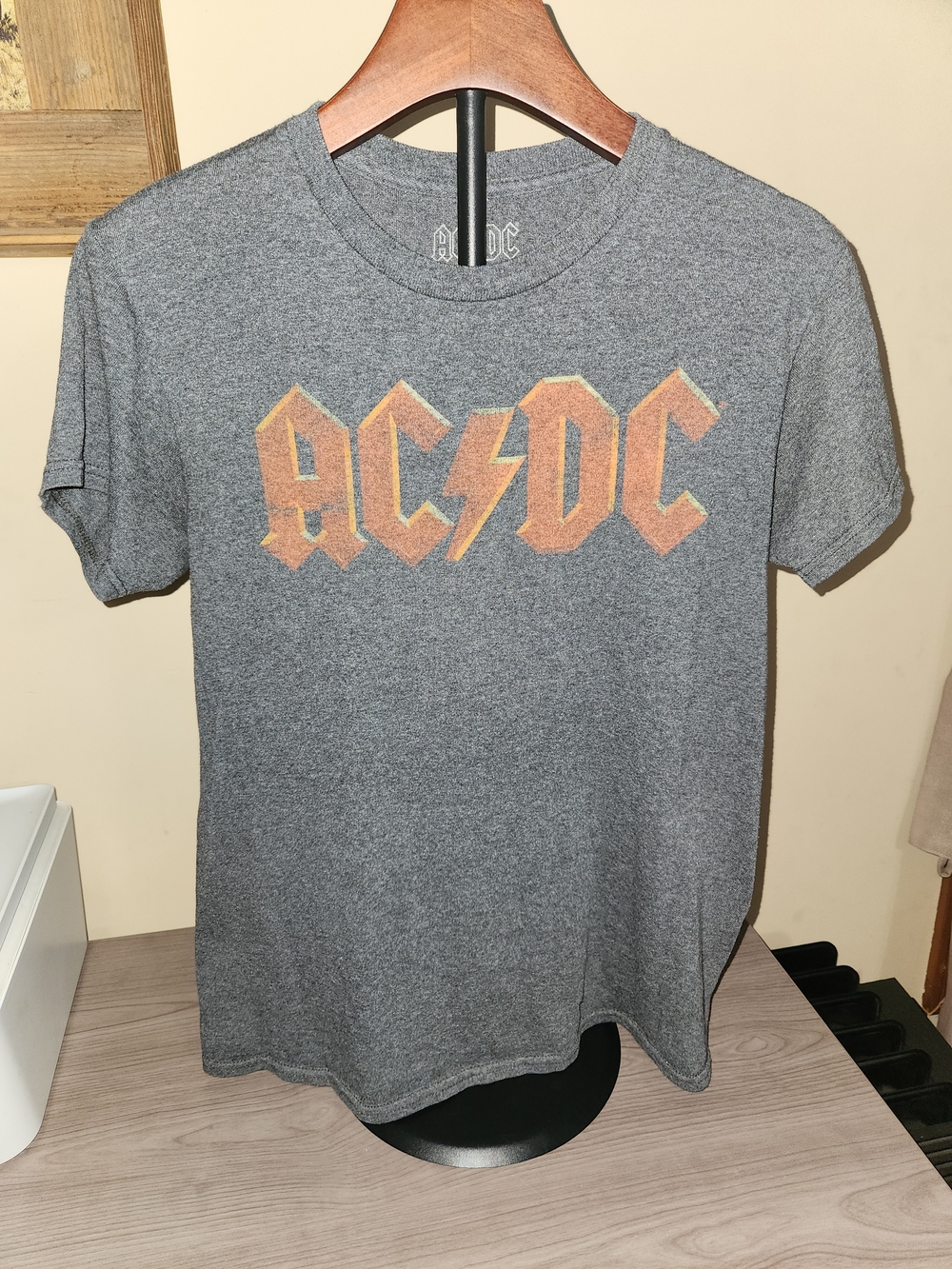 AC/DC Gray Short Sleeve Tee with Orange Logo
